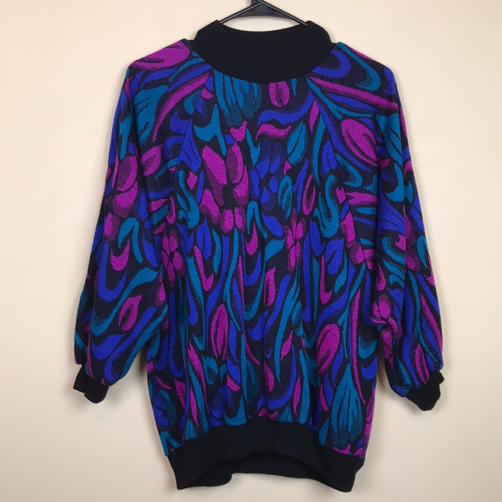 VTG Cape Cod Sportswear Women’s Vibrant Floral Print Knit Mock Neck Sweater